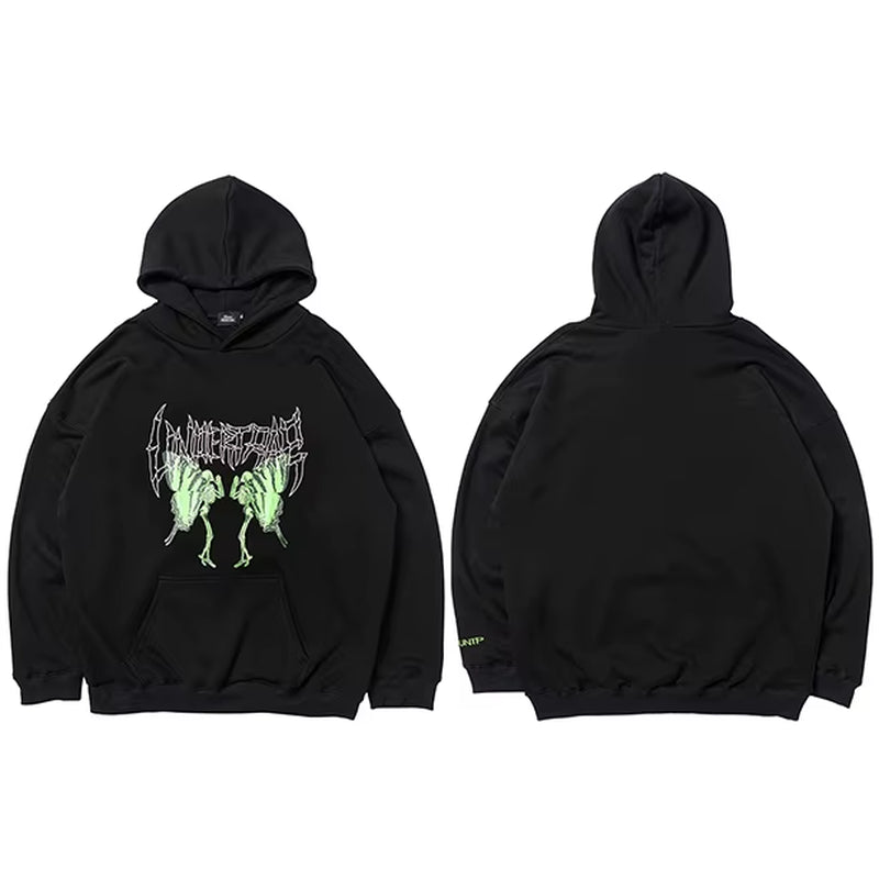 2025 Men Hip Hop Hoodie Sweatshirt Dancing Skull Butterfly Print Harajuku Hoodie Streetwear Winter Fleece Hooded Pullover Cotton