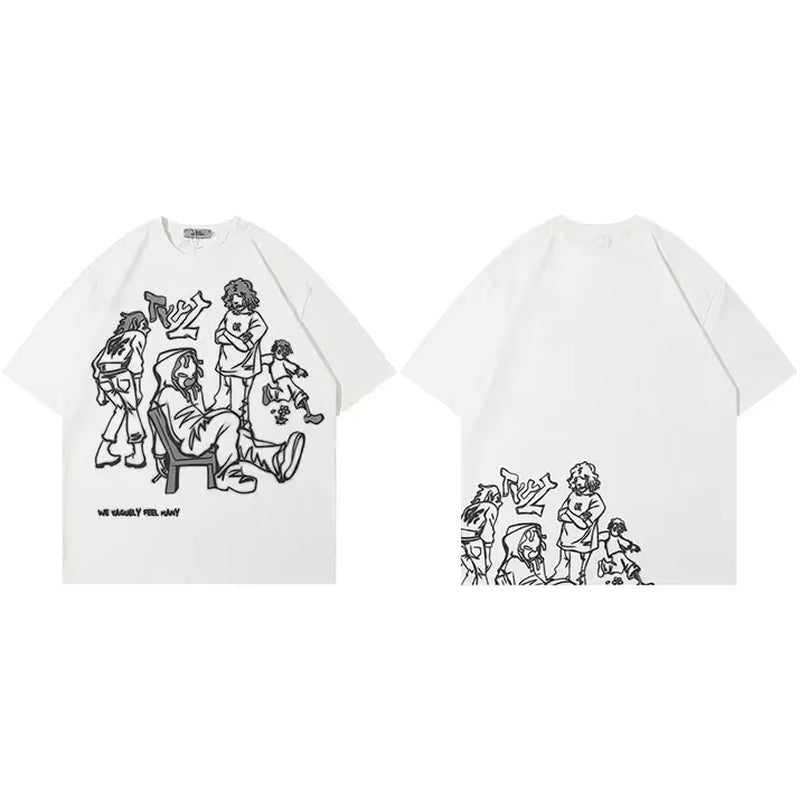 Plus Size T Shirt 5XL Harajuku T-Shirt Streetwear Cartoon Graphic Men Women Unisex Cotton Tshirt Oversized Big Large Fat T Shirt