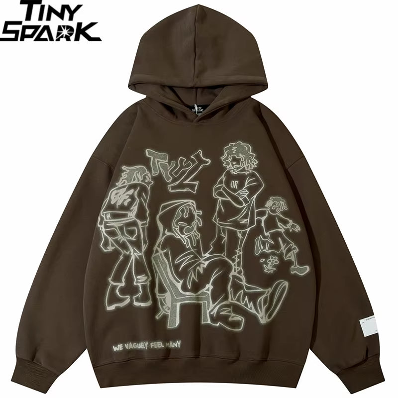 2024 Men Streetwear Pink Hoodie Sweatshirt Funny Cartoon Graphic Hoodie Autumn Harajuku Anime Hooded Pullover Hip Hop Hipster