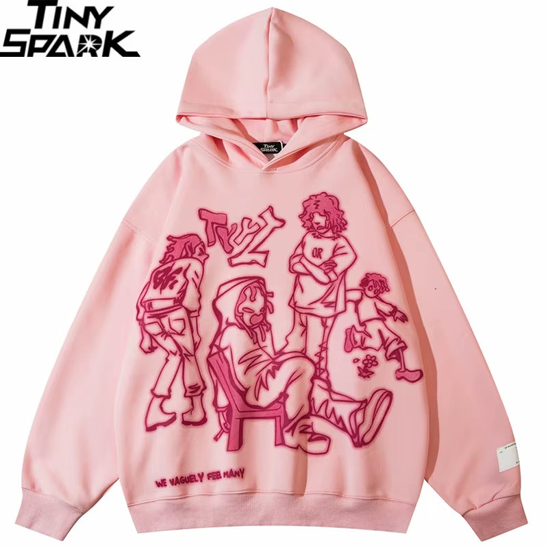 2024 Men Streetwear Pink Hoodie Sweatshirt Funny Cartoon Graphic Hoodie Autumn Harajuku Anime Hooded Pullover Hip Hop Hipster