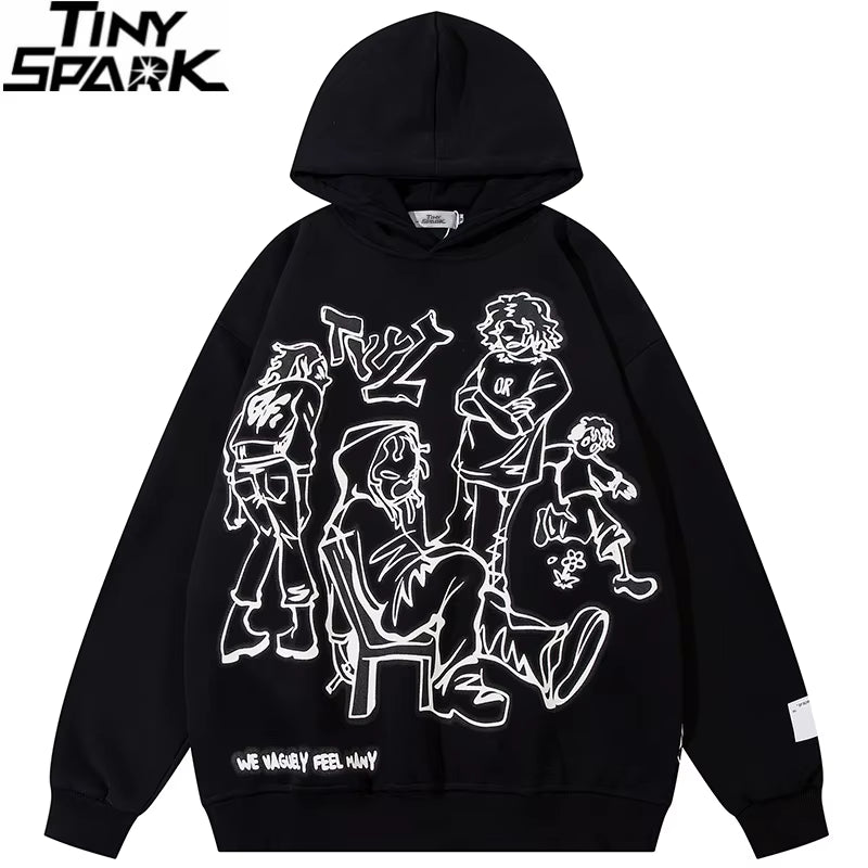 2024 Men Streetwear Pink Hoodie Sweatshirt Funny Cartoon Graphic Hoodie Autumn Harajuku Anime Hooded Pullover Hip Hop Hipster