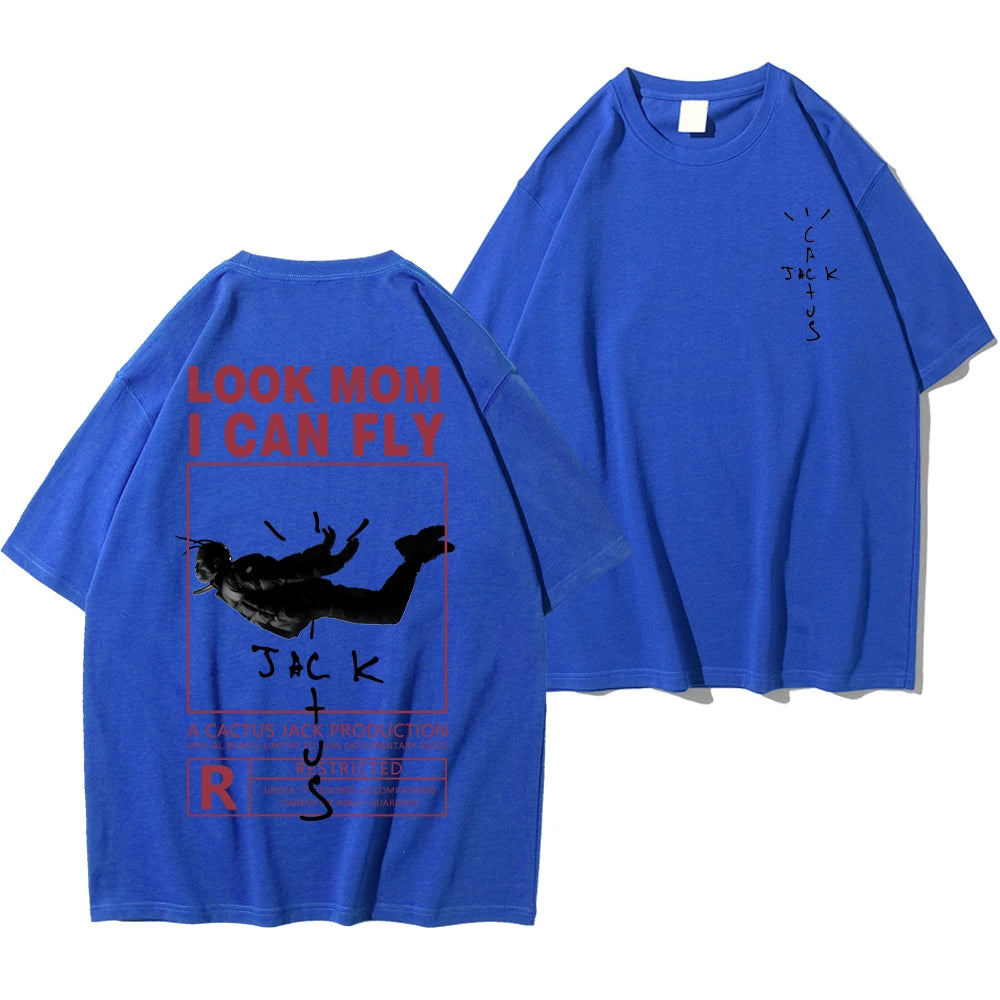 HOT SALE Street Cactus-Jack T-Shirt Cotton Summer Men Women LOOK MOM I CAN FLY Tee ASTROWORLD Hip Hop Short Sleeve Tshirts