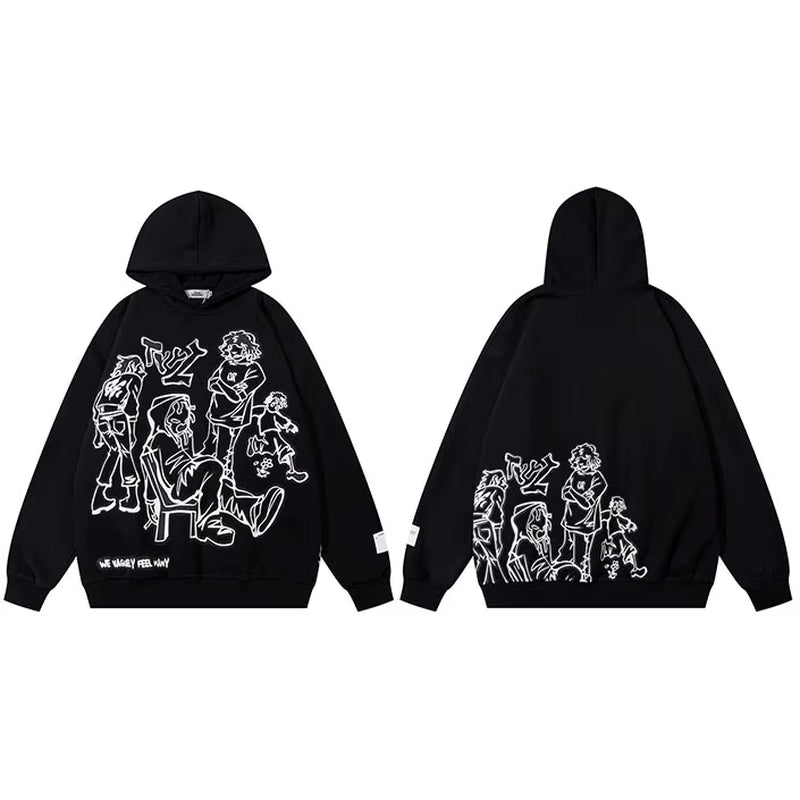 2024 Men Streetwear Pink Hoodie Sweatshirt Funny Cartoon Graphic Hoodie Autumn Harajuku Anime Hooded Pullover Hip Hop Hipster