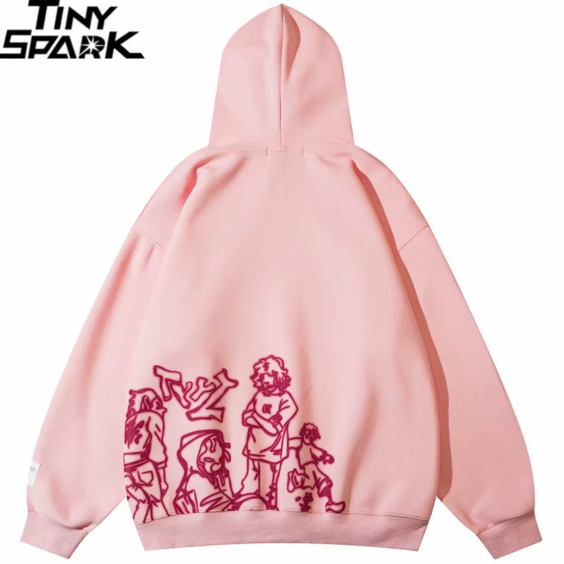 2024 Men Streetwear Pink Hoodie Sweatshirt Funny Cartoon Graphic Hoodie Autumn Harajuku Anime Hooded Pullover Hip Hop Hipster