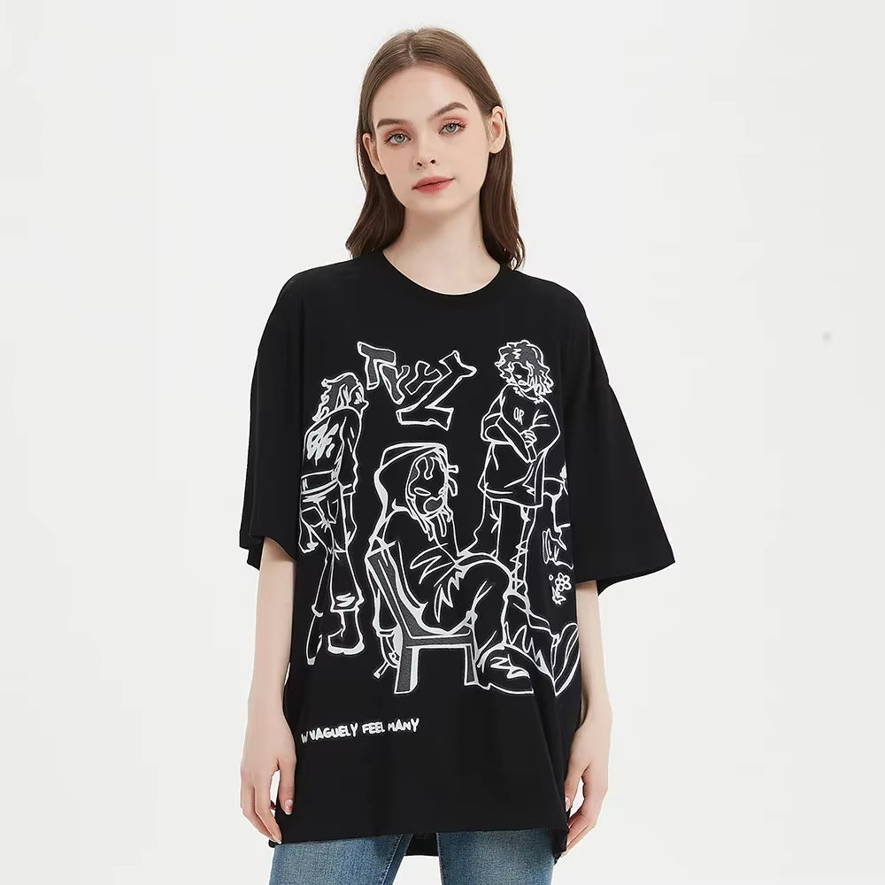 Plus Size T Shirt 5XL Harajuku T-Shirt Streetwear Cartoon Graphic Men Women Unisex Cotton Tshirt Oversized Big Large Fat T Shirt