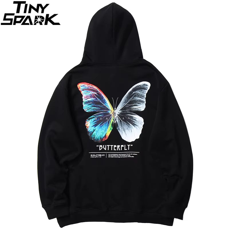 2025 Men Hip Hop Sweatshirt Hoodie Color Butterfly Streetwear Harajuku Pullover Hoodie Cotton Fleece Winter Autumn Black Hoodie